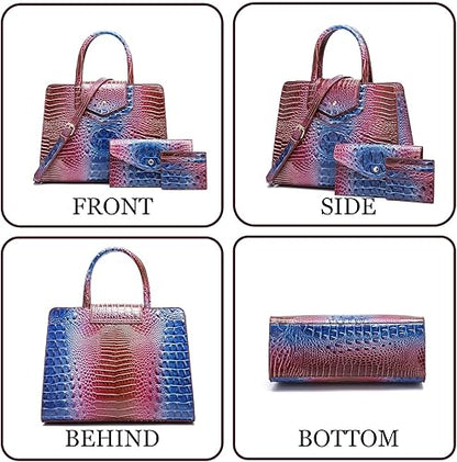 Women Embossed Pattern Satchel Handbags Wallet 3 pcs Set Crossbody Tote Top Handle Vegan Leather Ladies Bag