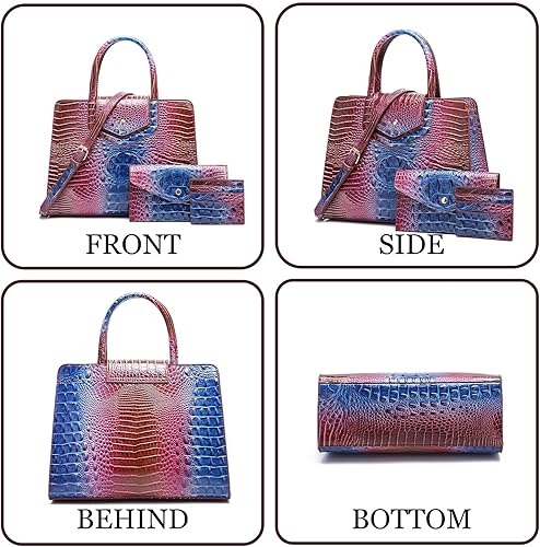 Women Embossed Pattern Satchel Handbags Wallet 3 pcs Set Crossbody Tote Top Handle Vegan Leather Ladies Bag