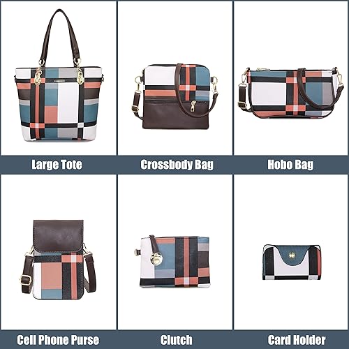 Purses and Handbags for Women Synthetic Leather Tote Crossbody Bags Satchel Purses Set 6pcs
