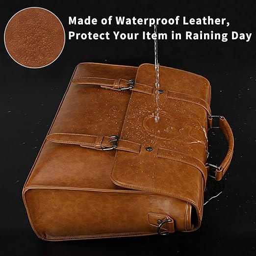 Mens Messenger Bag Vintage 15.6 Inch Waterproof Leather Laptop Briefcase Large Satchel Shoulder Bag Retro Office College Computer Bag, Brown