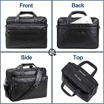 seyfocnia Leather Laptop Bag, Men's 15.6 Inche 17.3 Inche Messenger Briefcase Business Satchel Computer Handbag Shoulder Bag