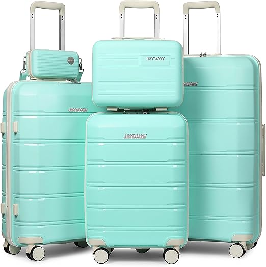 Joyway Luggage 5 Piece Sets， Lightweight Rolling Hardside Travel Suitcase with TSA Lock，Carry On Checked with Spinner Wheels for Women Light Green