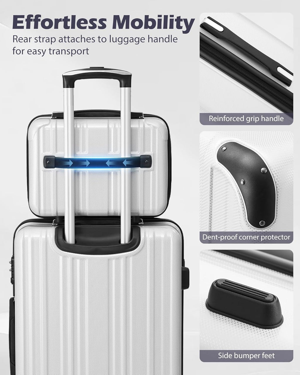 Coolife Luggage Expandable 5 Piece Sets PC+ABS Spinner Suitcase 20 inch 24 inch 28 inch (white grid new)