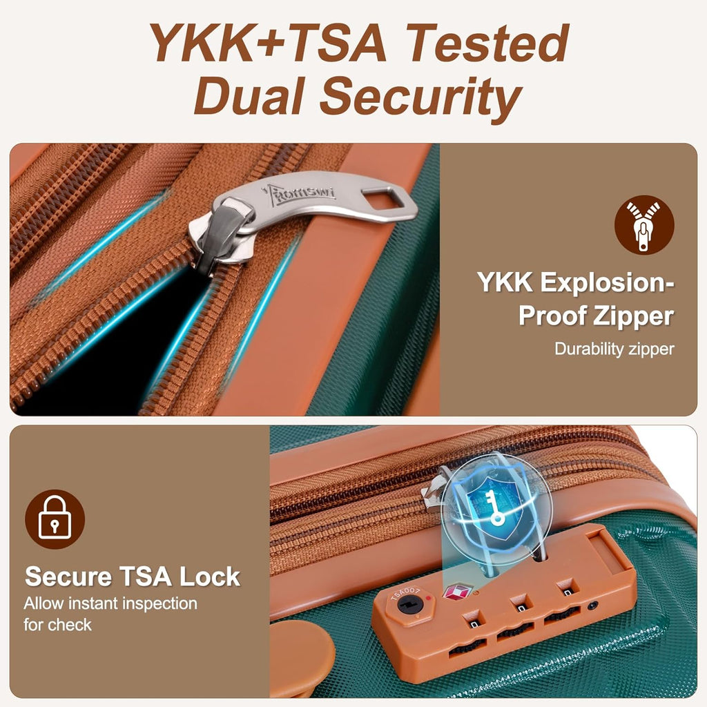 Romswi 3 Piece Luggage Sets, Expandable PC+ABS Hardshell Suitcase Set with TSA Lock YKK Zipper and Dual Spinner Wheels, Large Checked Travel Suitcases, 22/26/30 Inch, Green