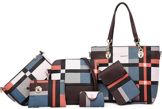 Purses and Handbags for Women Synthetic Leather Tote Crossbody Bags Satchel Purses Set 6pcs