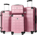 Luggage Sets 4 Piece, ABS PC Lightweight Suitcases with Wheels, Hardshell Luggage Sets Suitcase set with TSA Lock Pink (12in 20in 24in 28in)