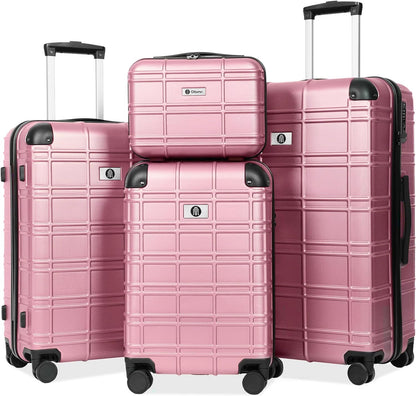 Luggage Sets 4 Piece, ABS PC Lightweight Suitcases with Wheels, Hardshell Luggage Sets Suitcase set with TSA Lock Pink (12in 20in 24in 28in)