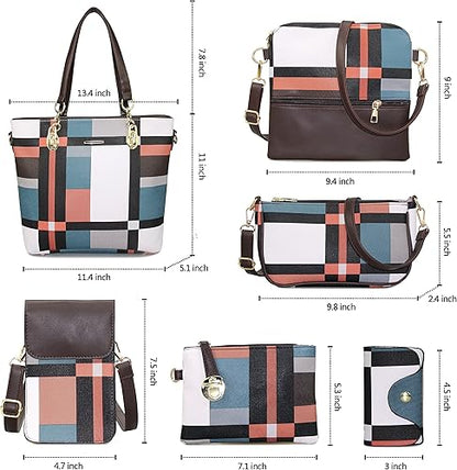 Purses and Handbags for Women Synthetic Leather Tote Crossbody Bags Satchel Purses Set 6pcs