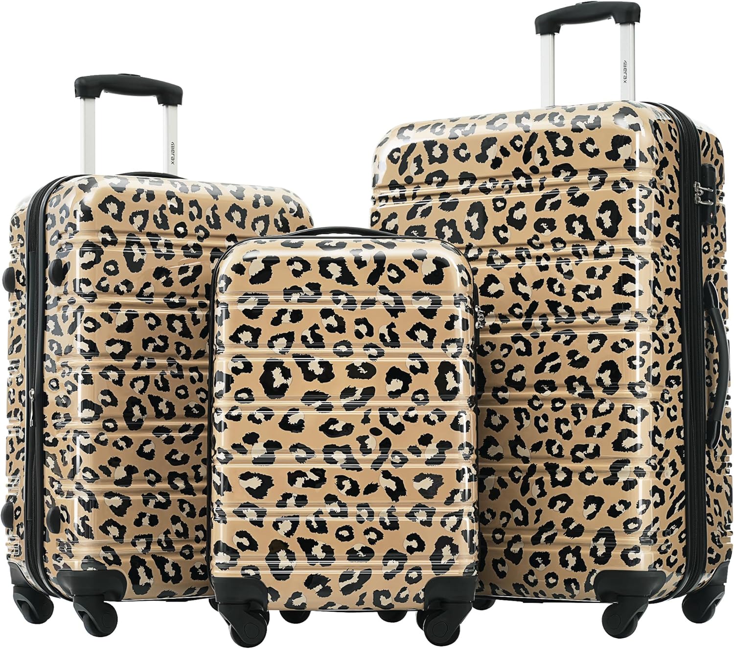 Merax Luggage Sets 3 Piece, Hardside Expandable Suitcase Set with Spinner Wheels, Lightweight Leopard 20+24+28 IN Suitcase with Carry on Luggage, Leopard Brown