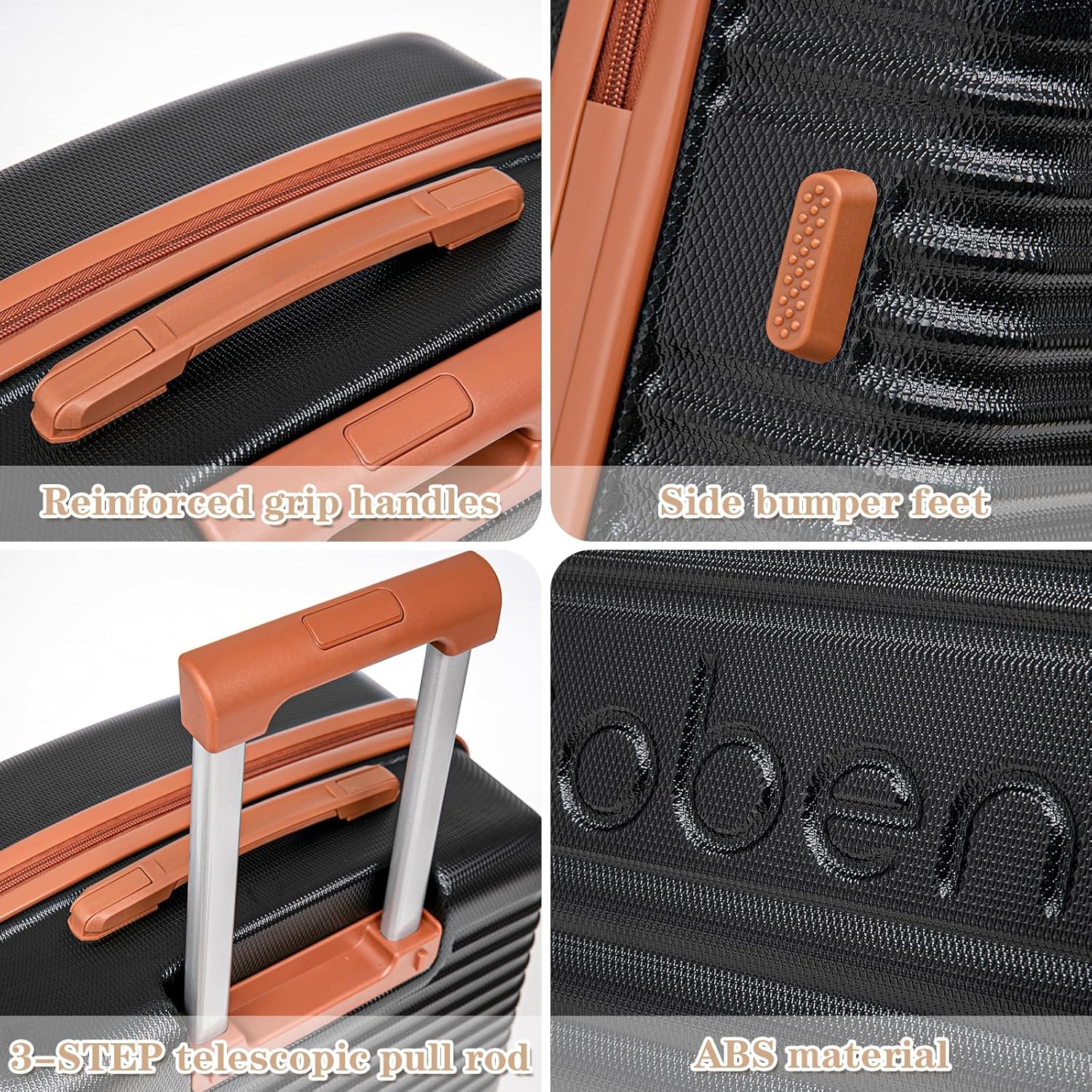 Cobens 5 Piece Luggage Sets with Spinner Wheels and Tsa Lock, Unisex Hardshell ABS Suitcase Set, Lightweight Hardside Waterproof Travel Suitcases for Men Women, 20/24/28in Black