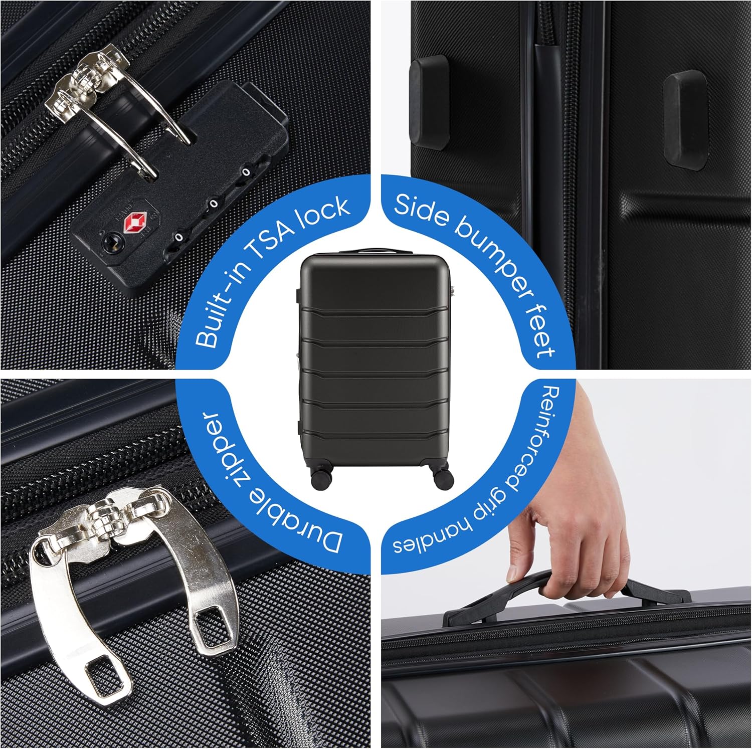 OLIXIS Central Hardside Expandable Luggage with Spinner Wheels, Black, 24 in