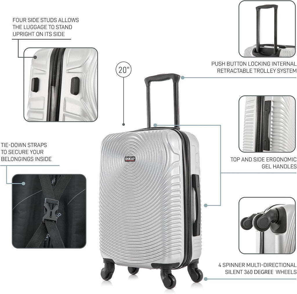 DUKAP INCEPTION Luggage with Spinner Wheels | Durable Lightweight Hardshell Suitcase, Travel Bag with Handle and Trolley, 20-Inch Carry On Small Luggage | Silver