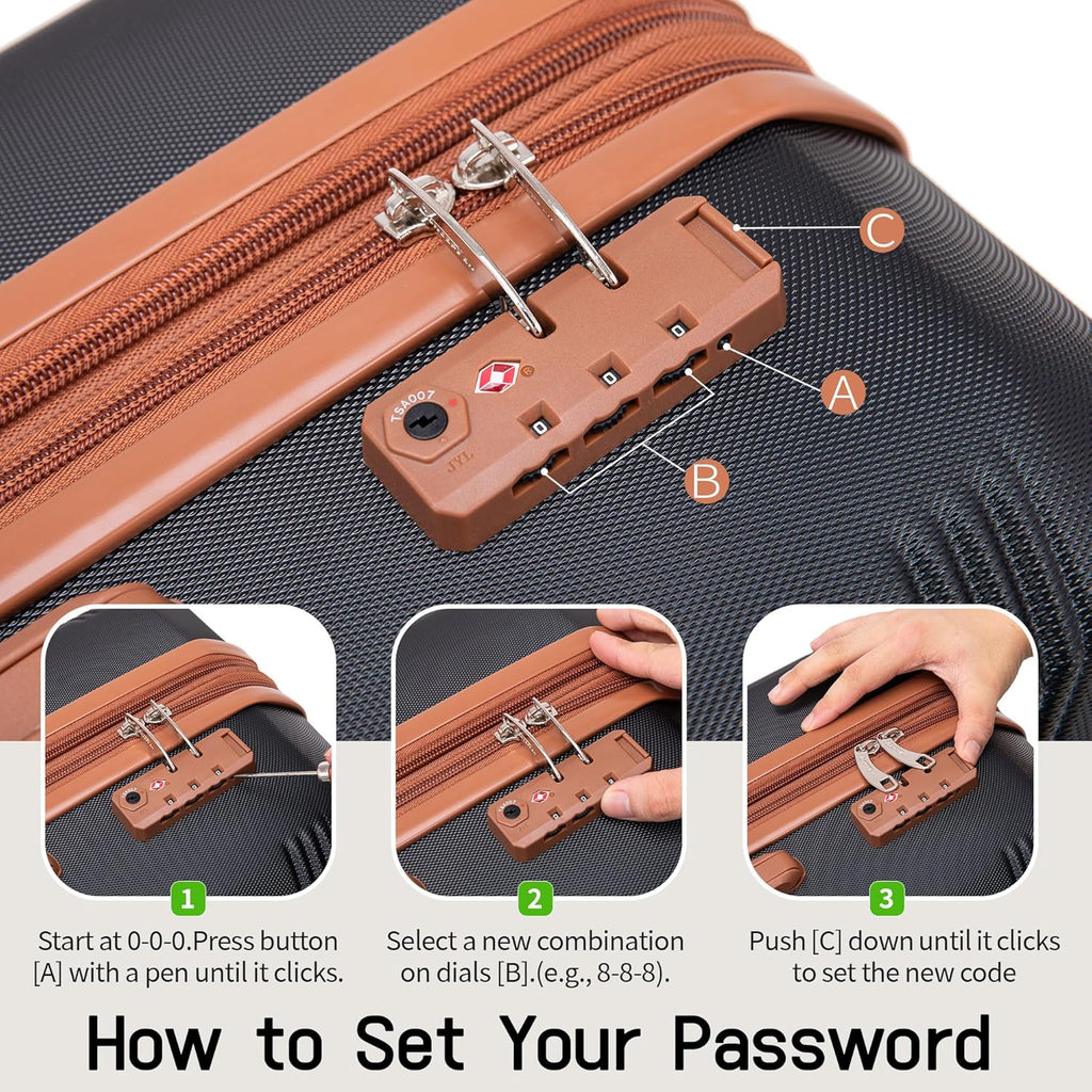 Expandable Luggage Sets 5 Piece, Hard Case Suitcase Set with Spinner Wheels,22x14x9 Airline Approved Carry on,Lightweight Durable Suitcase with TSA Lock (Black)